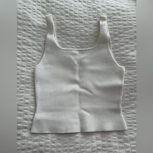 Babaton White Ribbed Tank Top Size M